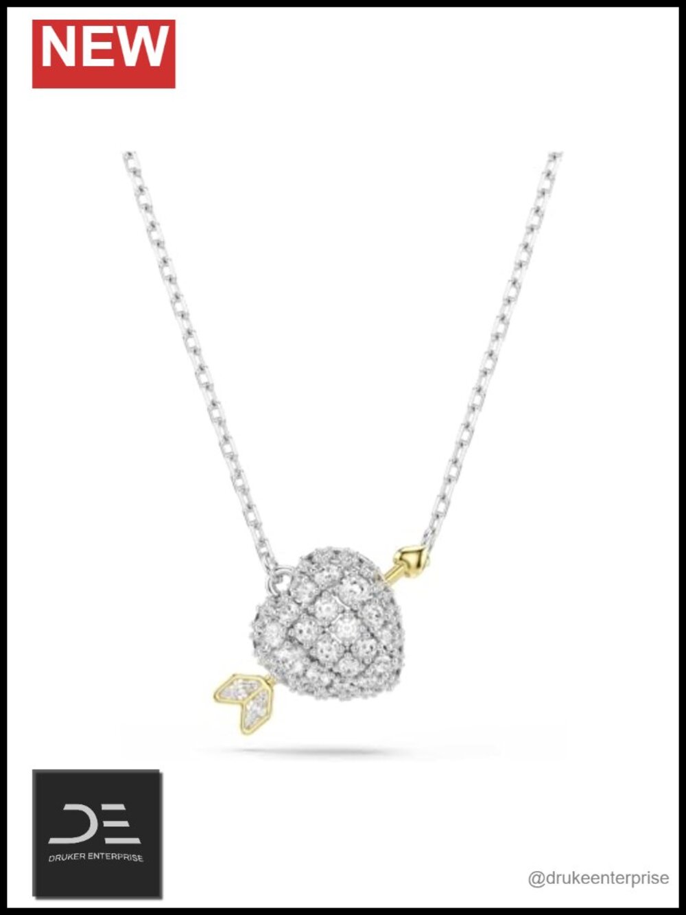 Swarovski Crystal Heart Pendant Necklace Mixed Metal Finish 33.5" Chain